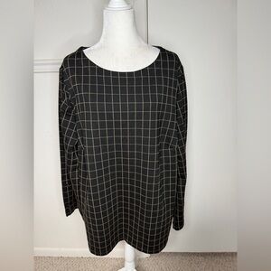 J.Jill Black and Brown Grid Long Sleeve Top size 3X
